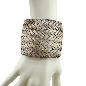 Sarah Cavender Metalworks Vintage Basketweave Silver Tone Wide Cuff 6.5 Bracelet